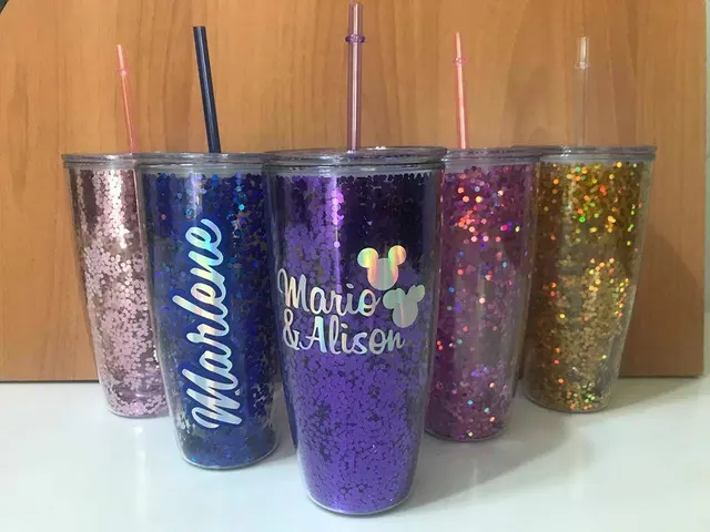 Vasos con diamantina personalizados con nombres